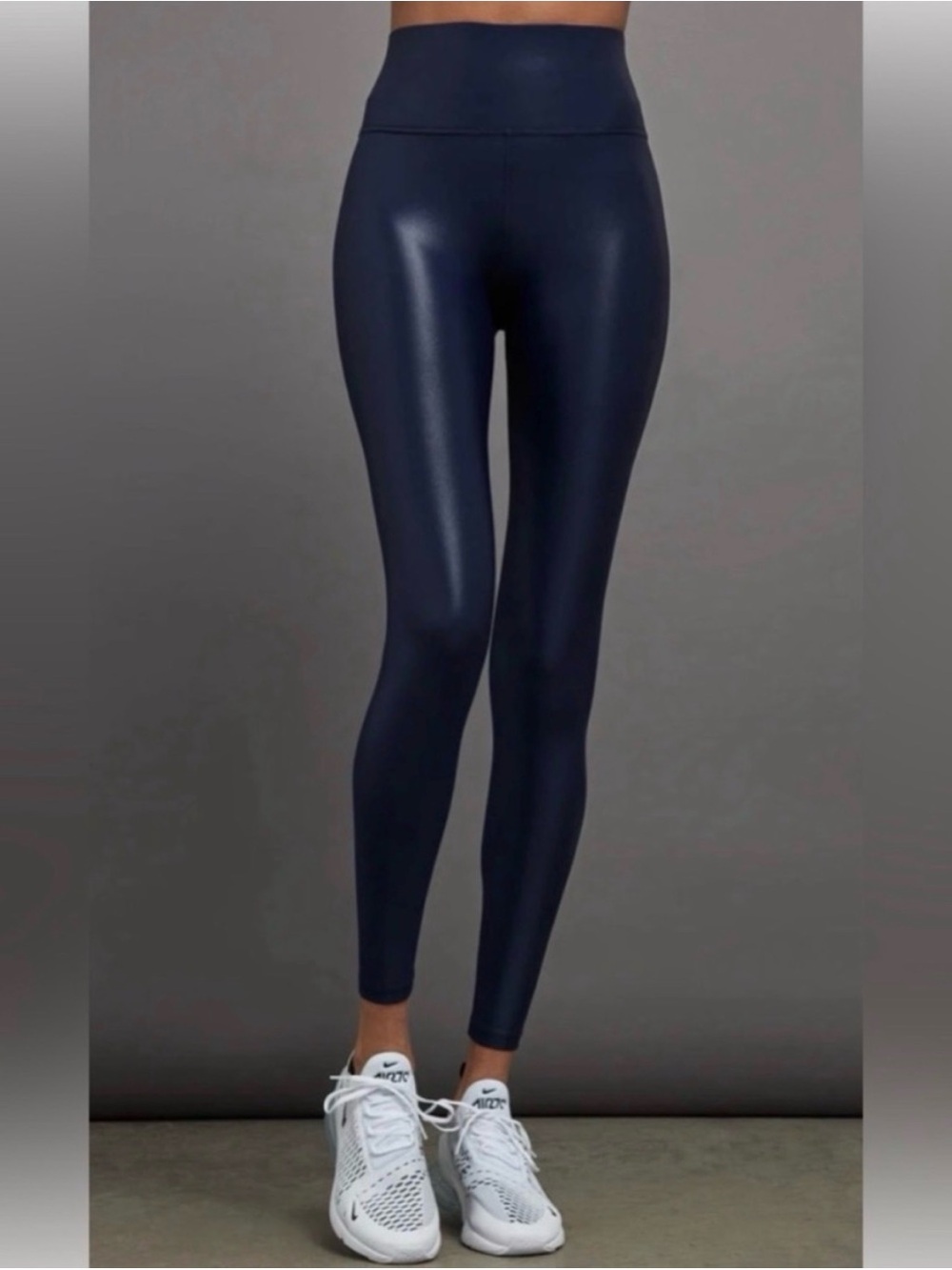 Carbon38 Navy Takara Shine Faux-Leather High-Rise Leggings, M